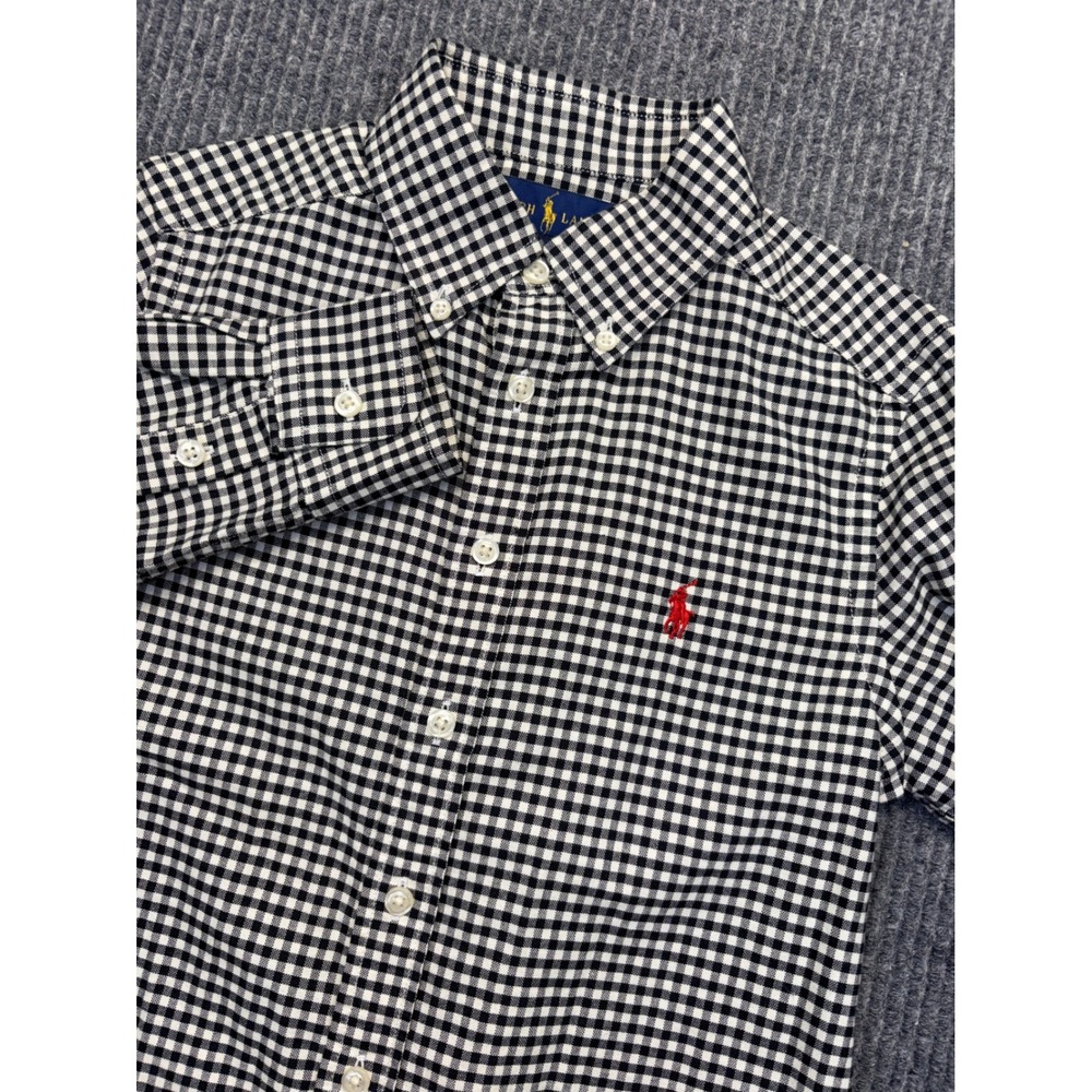 Polo Ralph Lauren Boys Gingham Button Down Shirt Black White Size S 8 Cotton